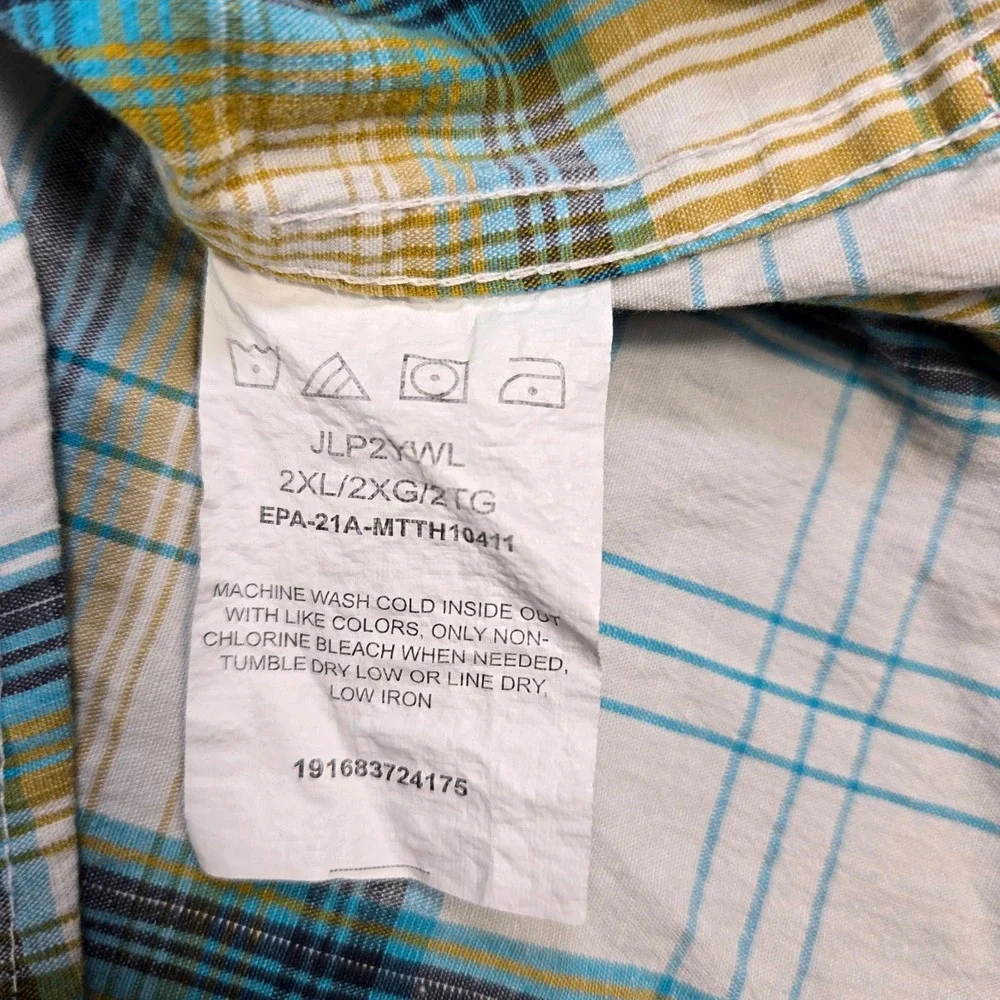 Wrangler Men's Size 2XL Blue Yellow Plaid Western Long Sleeve Button Down Shirt